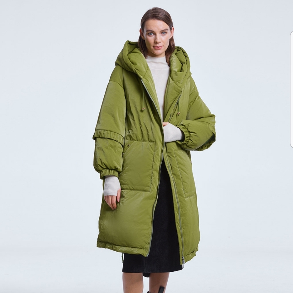 Olive Green Puffer Ski Jacket with Hood